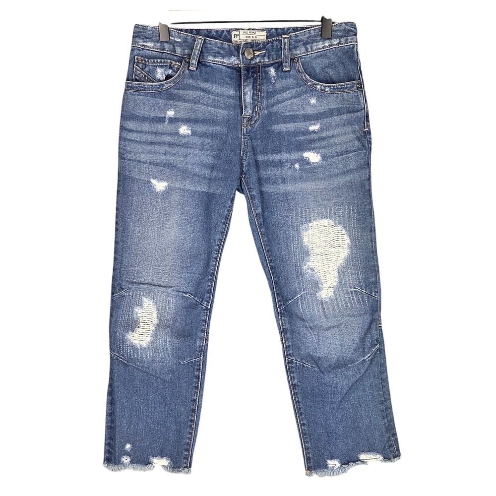 FREE PEOPLE DISTRESSED CROPPED BLUE JEANS WOMEN’S SIZE 26 - 100% COTTON